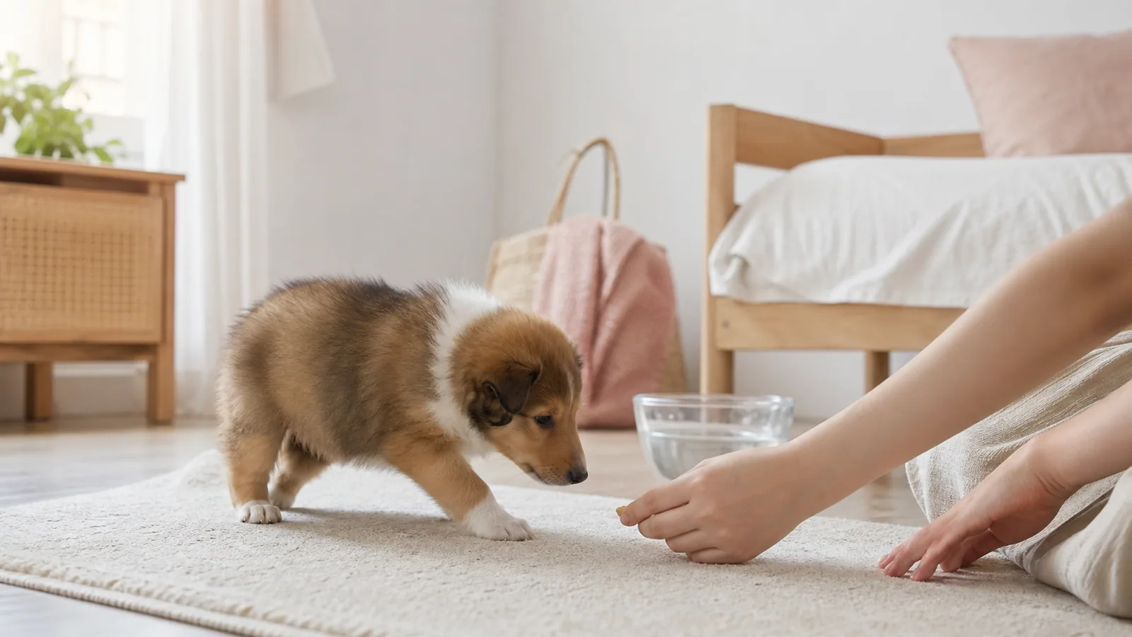 幼犬在明亮溫暖的家中休息